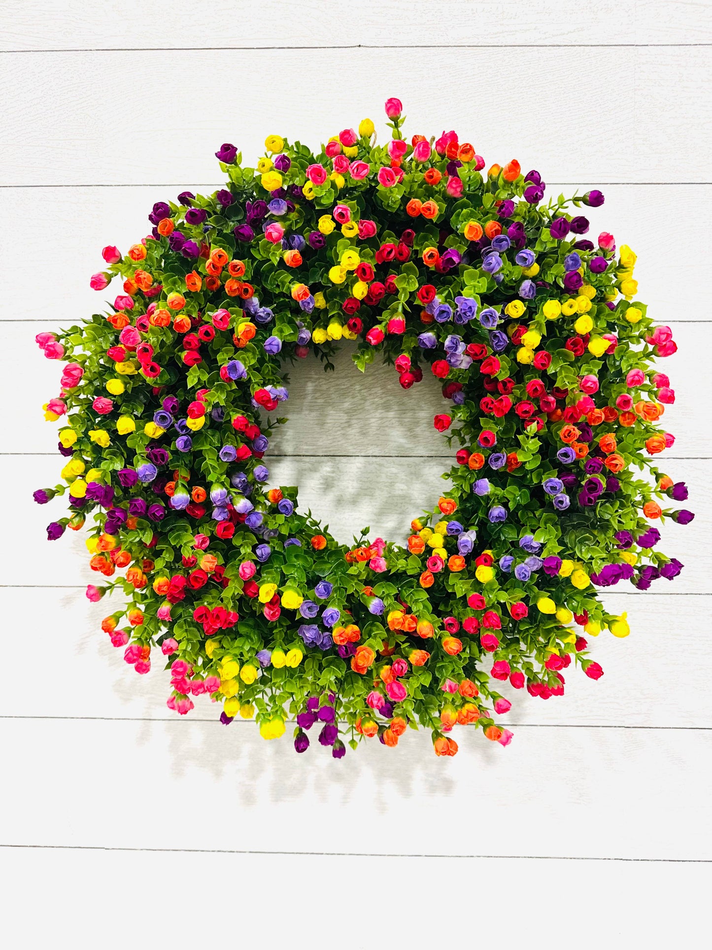 Multicolored Spring Summer Wreath with Pink Bow - 21" Size