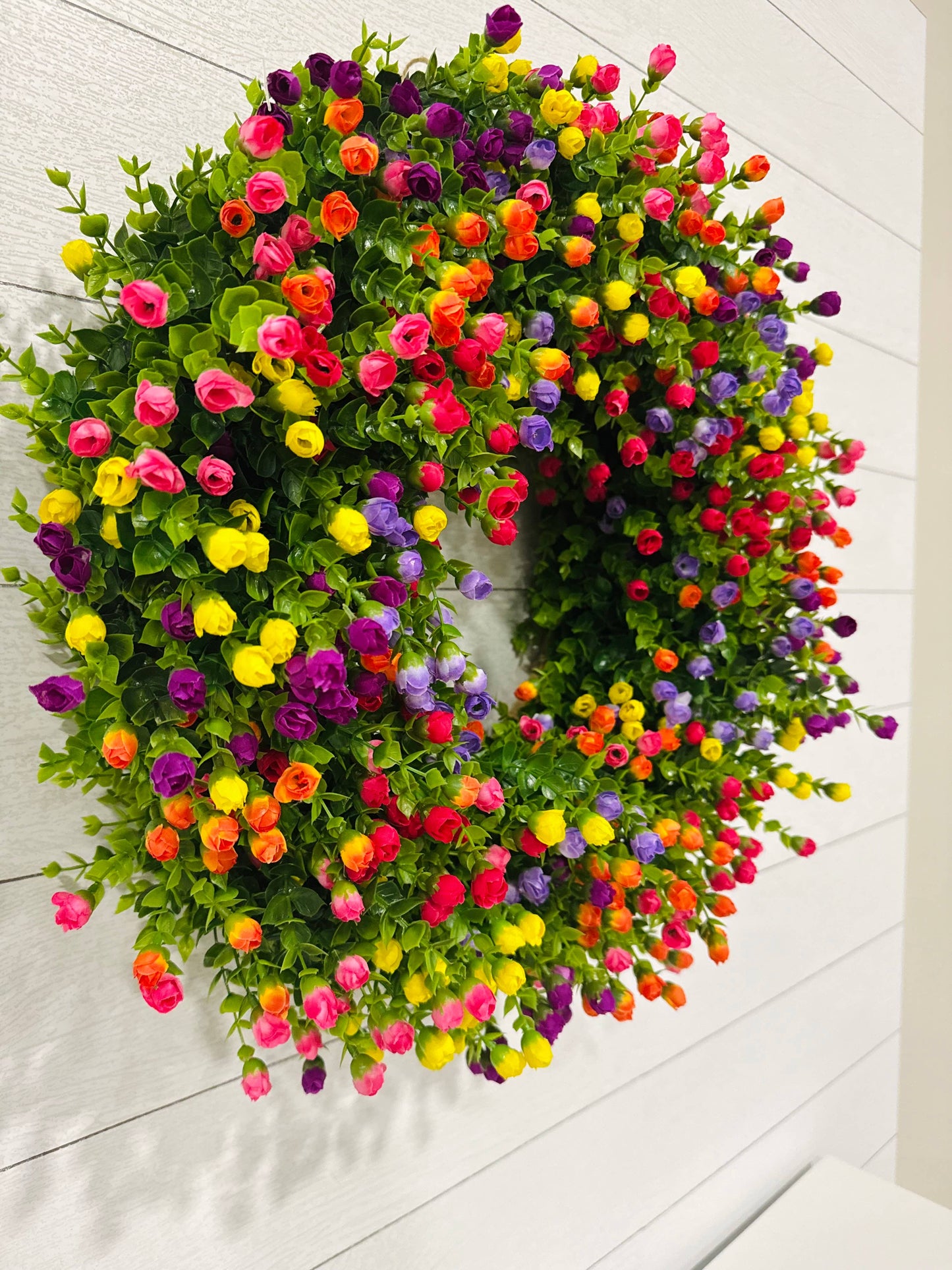 Multicolored Spring Summer Wreath with Pink Bow - 21" Size