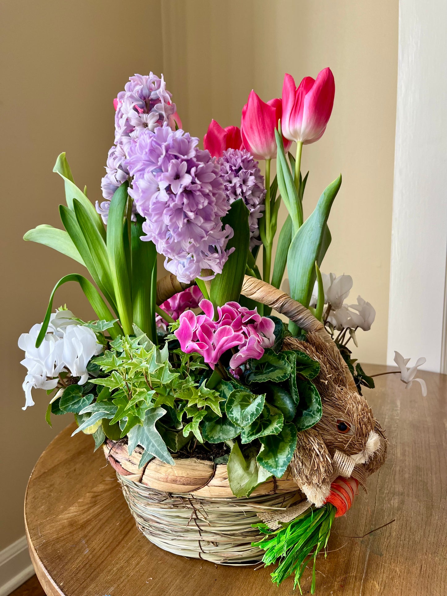 Bunny Basket Filled with Spring Flowers